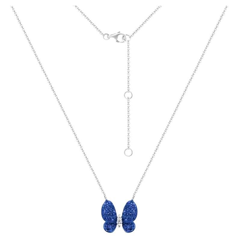 Classic Sapphire Butterfly Diamond White 18K Gold Necklace for Her