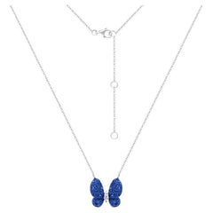 Classic Sapphire Butterfly Diamond White 18K Gold Necklace for Her