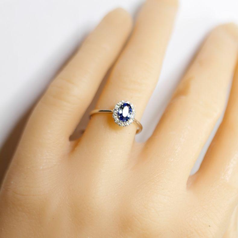 Classic Sapphire Daisy Engagement Ring, New For Sale 6