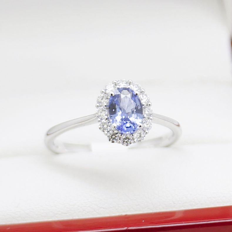 Brilliant Cut Classic Sapphire Daisy Engagement Ring, New For Sale