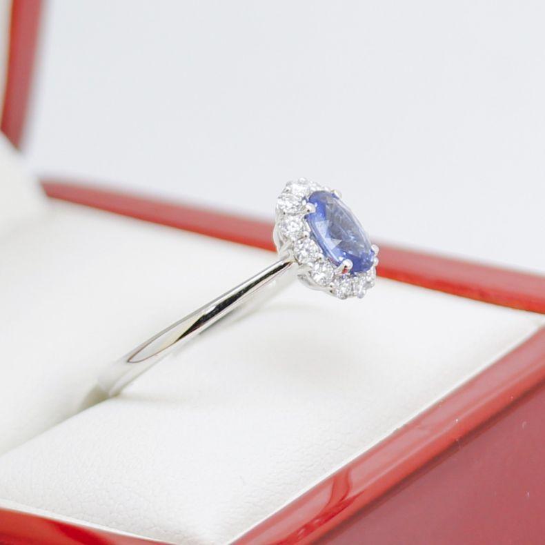 Women's Classic Sapphire Daisy Engagement Ring, New For Sale