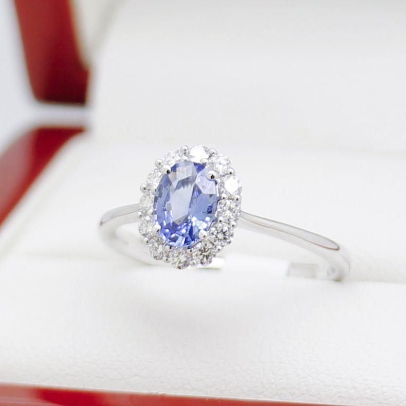 Classic Sapphire Daisy Engagement Ring, New For Sale 1