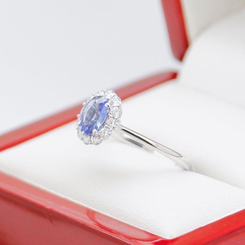 Classic Sapphire Daisy Engagement Ring, New For Sale 2
