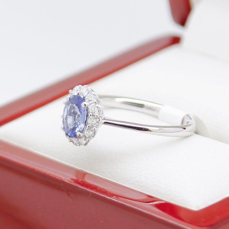 Classic Sapphire Daisy Engagement Ring, New For Sale 4