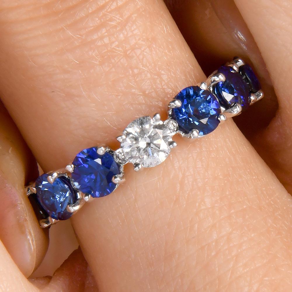 Modern Classic Sapphire Diamond 18K Gold Eternity Band Ring