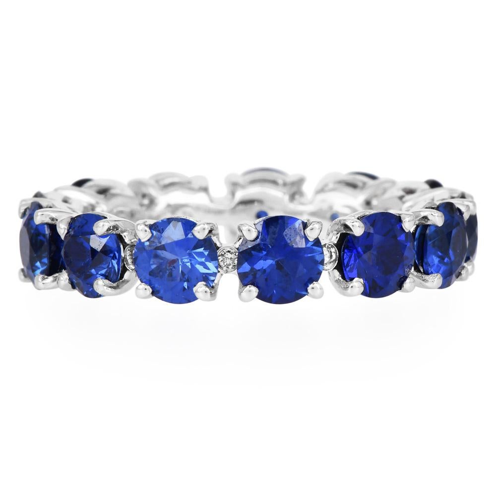 Women's or Men's Classic Sapphire Diamond 18K Gold Eternity Band Ring