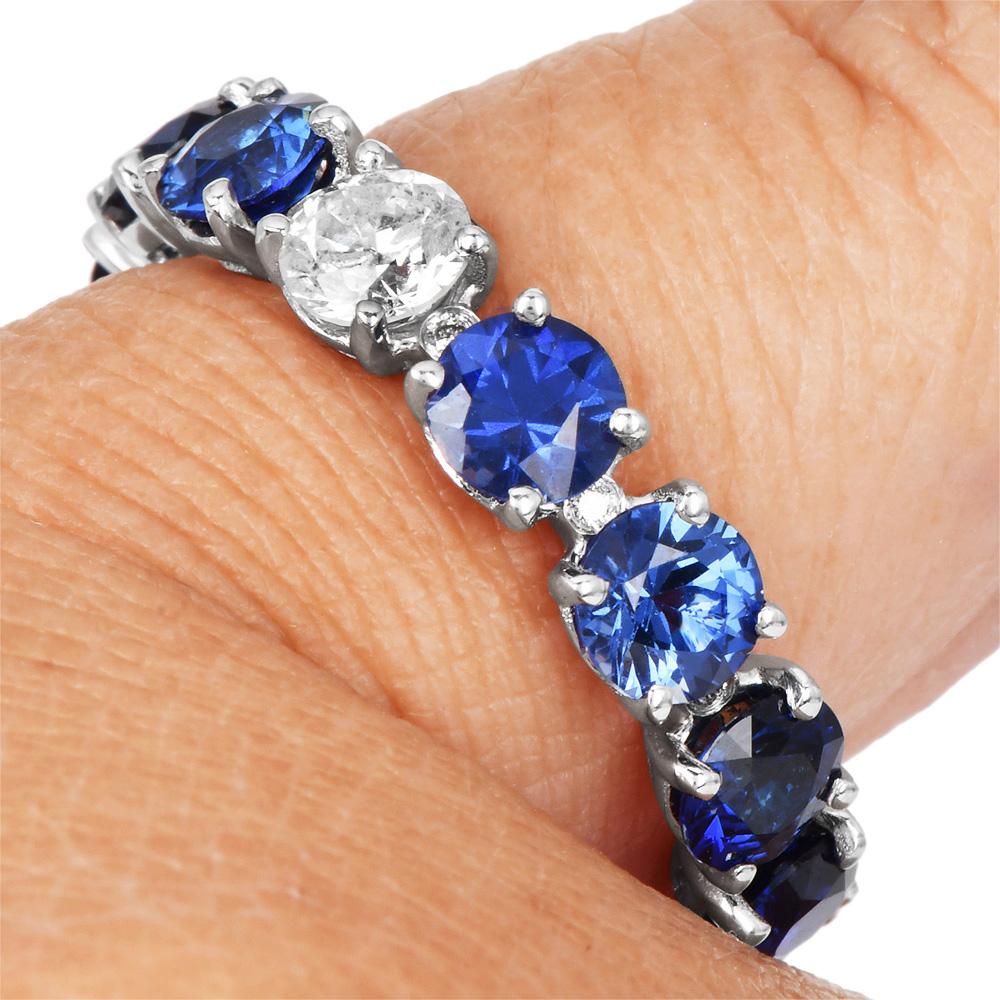 Classic Sapphire Diamond 18K Gold Eternity Band Ring 3