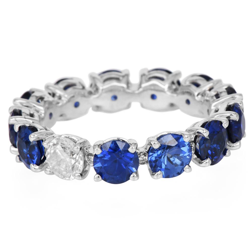 Classic Sapphire Diamond 18K Gold Eternity Band Ring