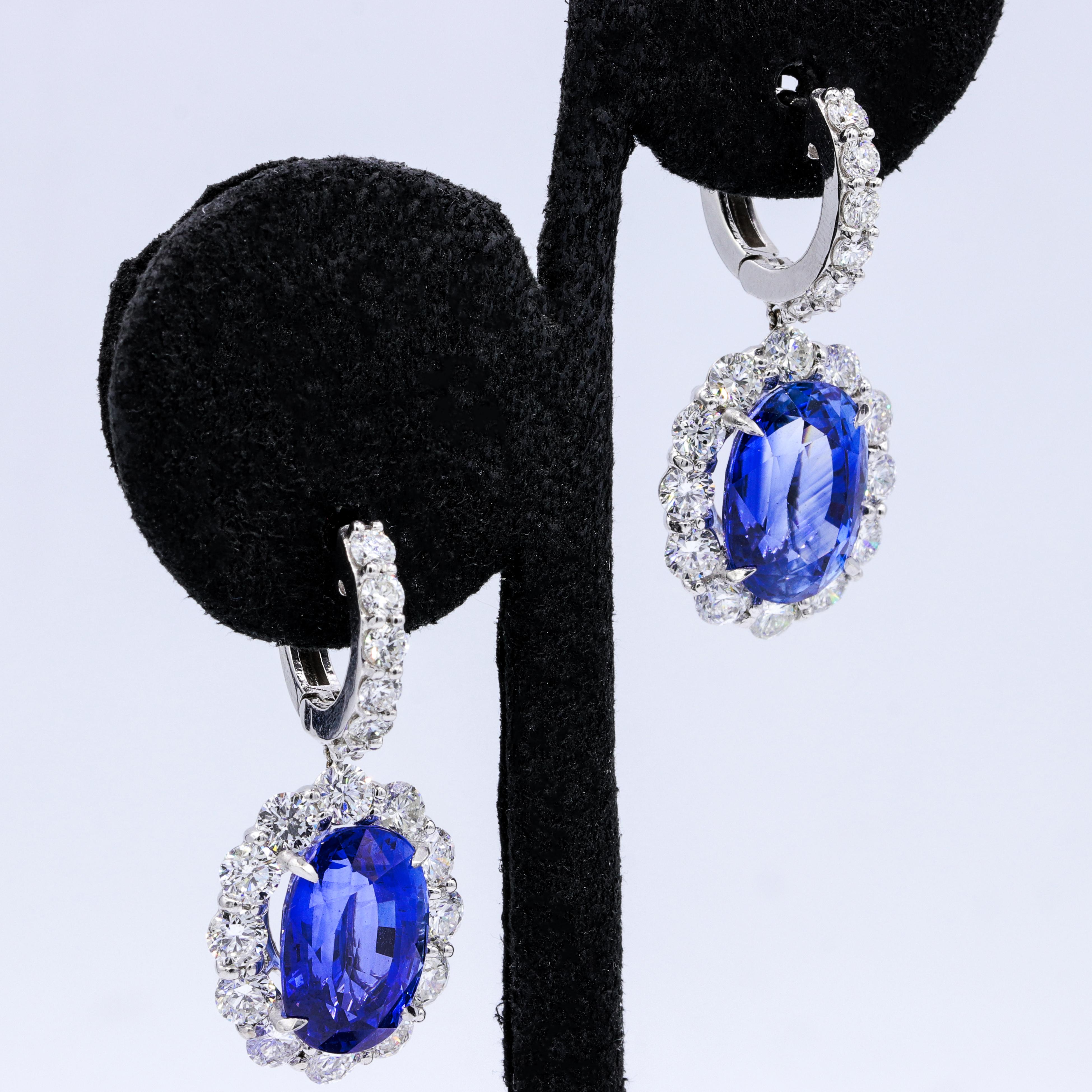 Oval Cut Diana M. Sapphire Diamond Earring with GIA Certified Violetish Blue Sapphires