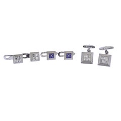 Classic Sapphire Diamond Gold Cufflinks Stud Dress Set