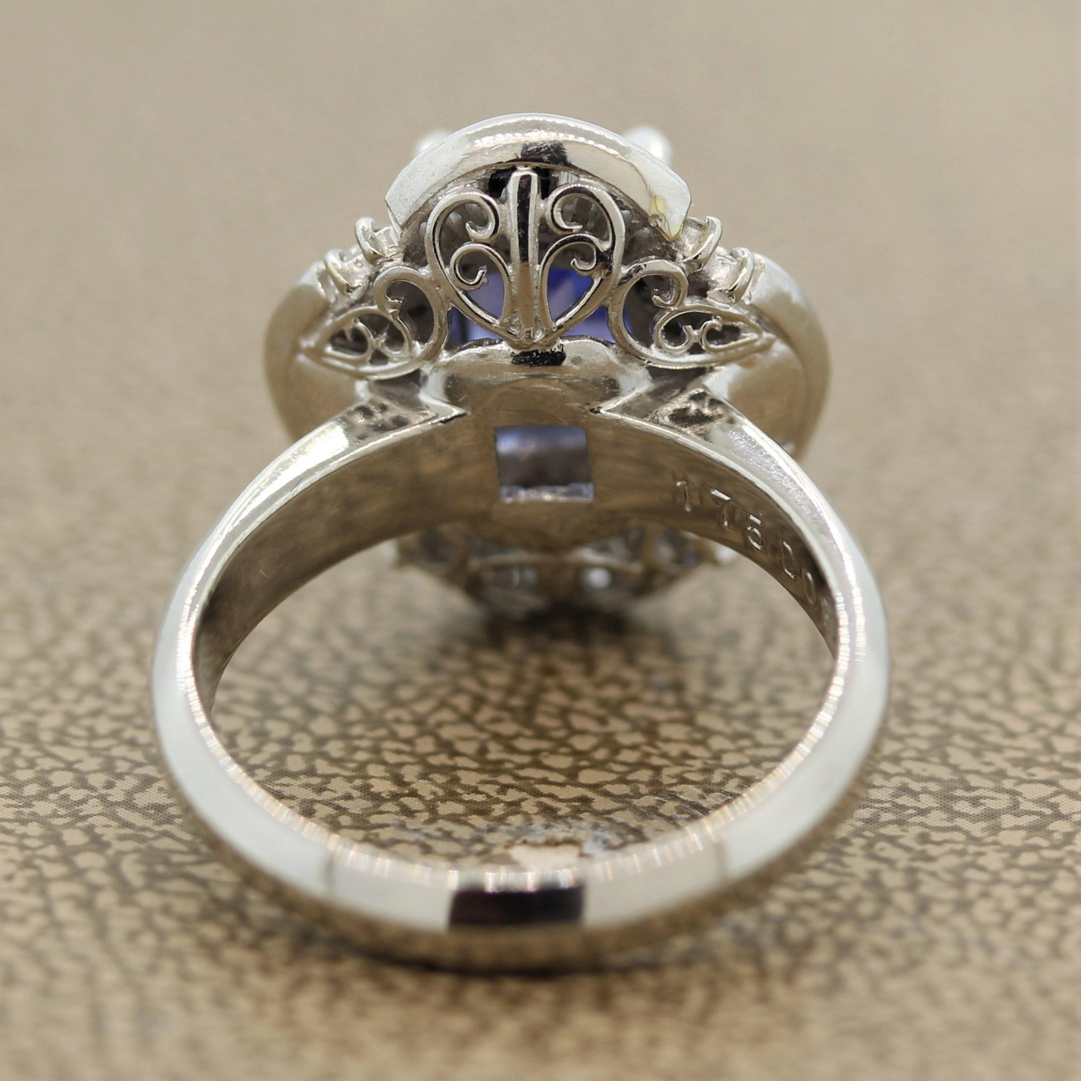 Mixed Cut Classic Sapphire Diamond Platinum Ring For Sale