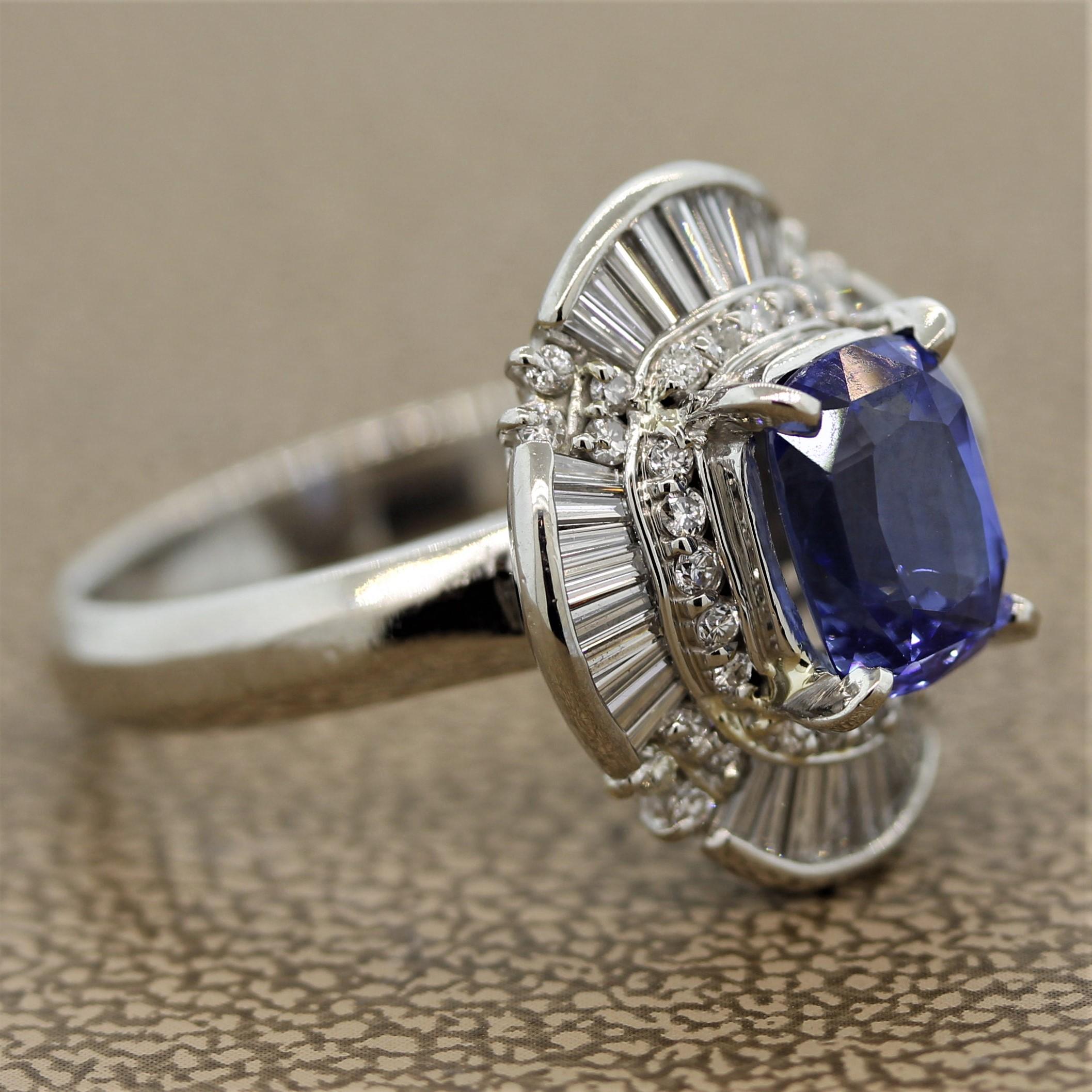 Women's Classic Sapphire Diamond Platinum Ring For Sale