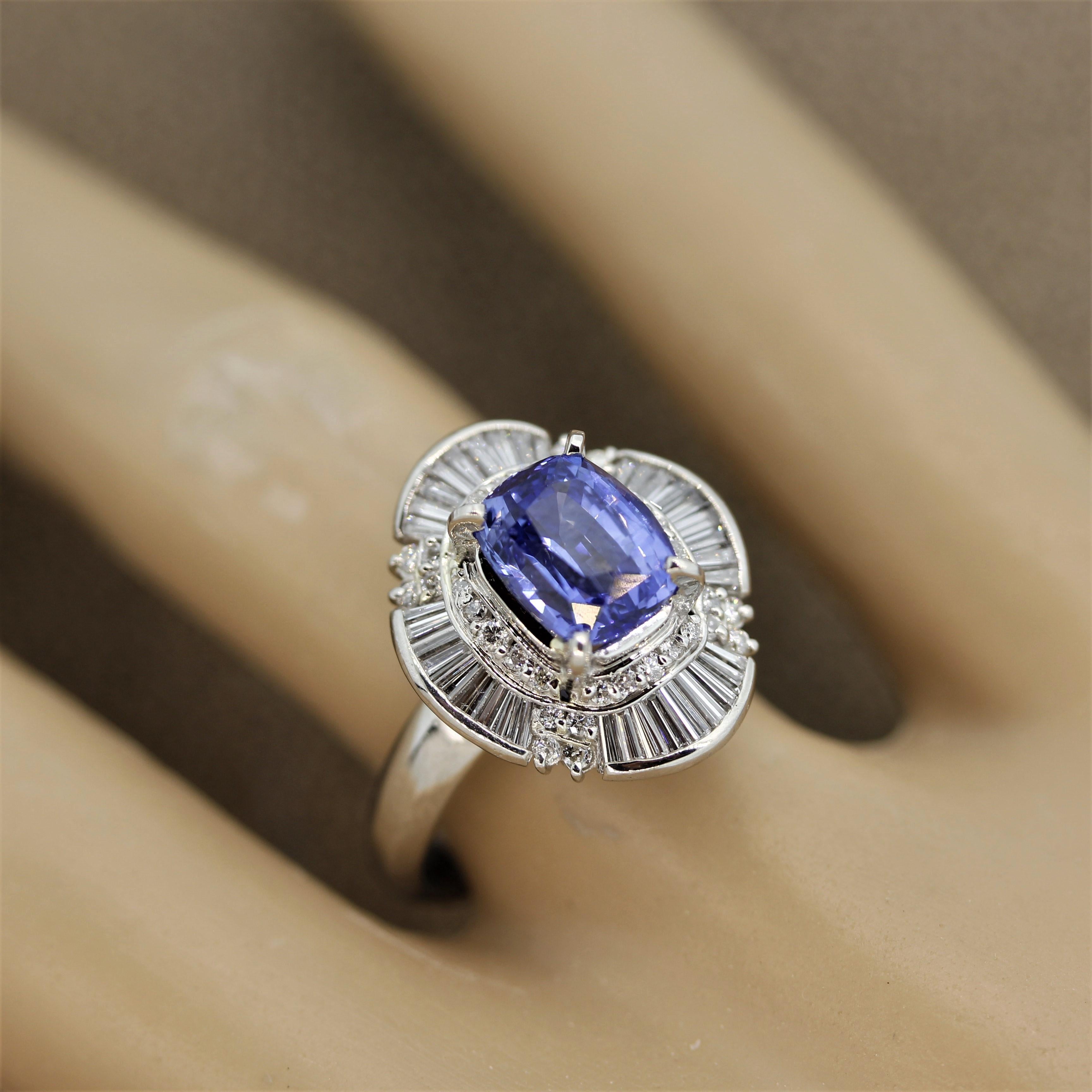 Classic Sapphire Diamond Platinum Ring For Sale 1