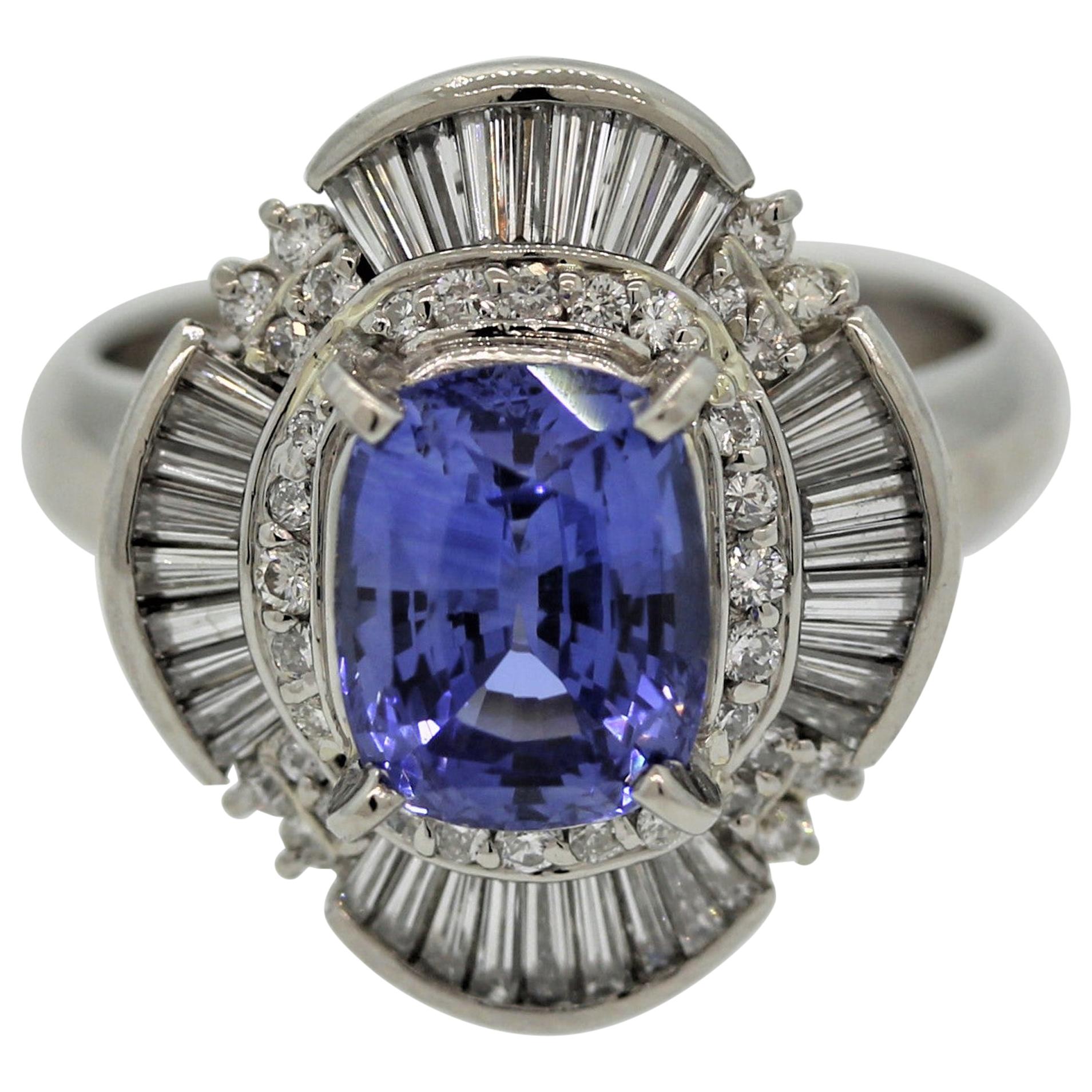 Classic Sapphire Diamond Platinum Ring