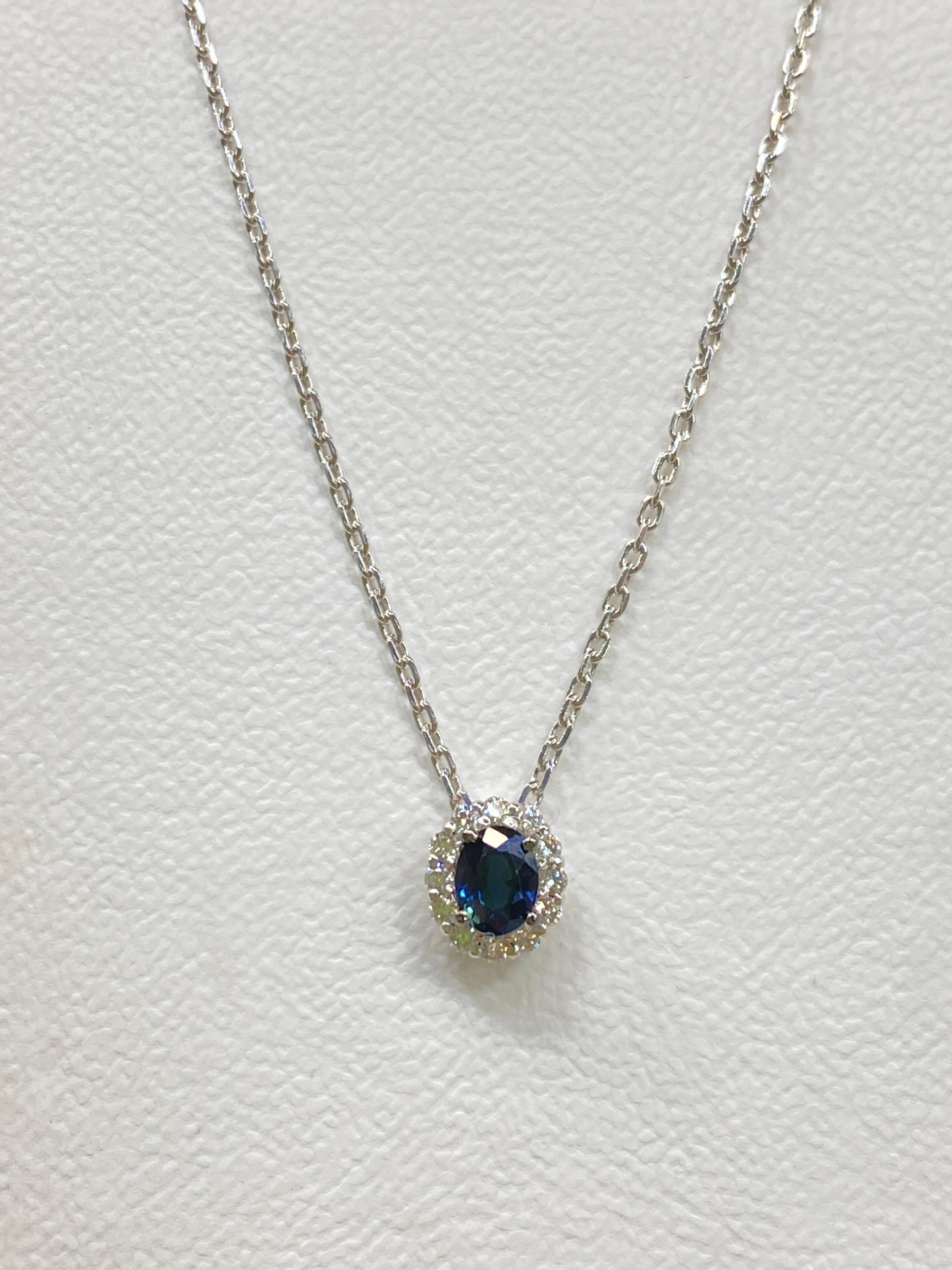 Modern Classic Sapphire Diamond White 14K Gold Necklace for Her For Sale