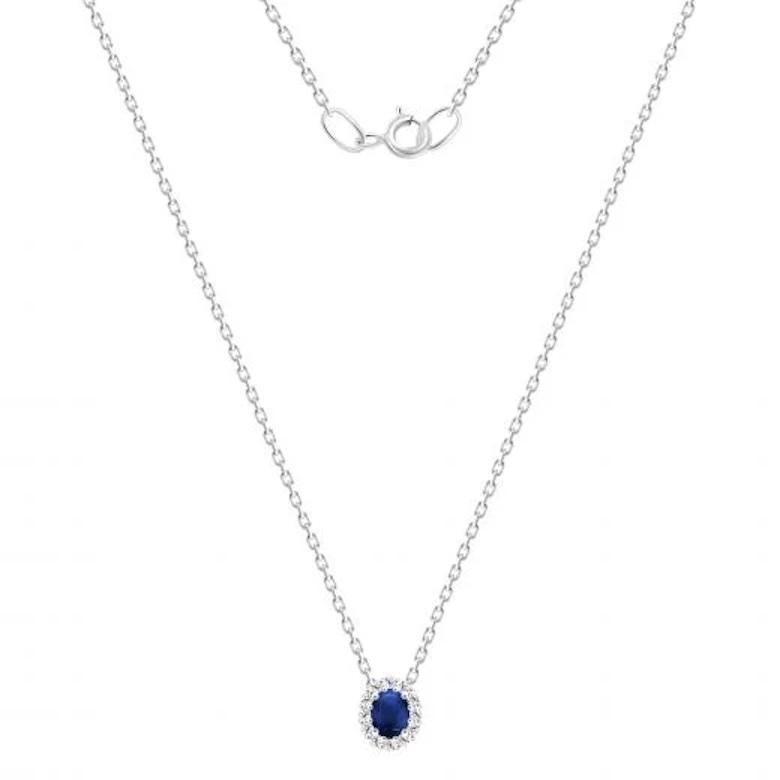 Antique Cushion Cut Classic Sapphire Diamond White 14K Gold Necklace for Her For Sale