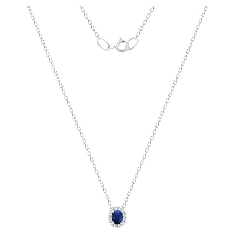 Classic Sapphire Diamond White 14K Gold Necklace for Her For Sale
