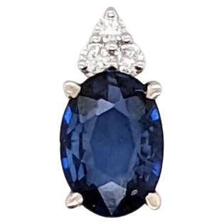 Pendentif saphir Classic avec diamants en or blanc massif 14K OV 7x5mm