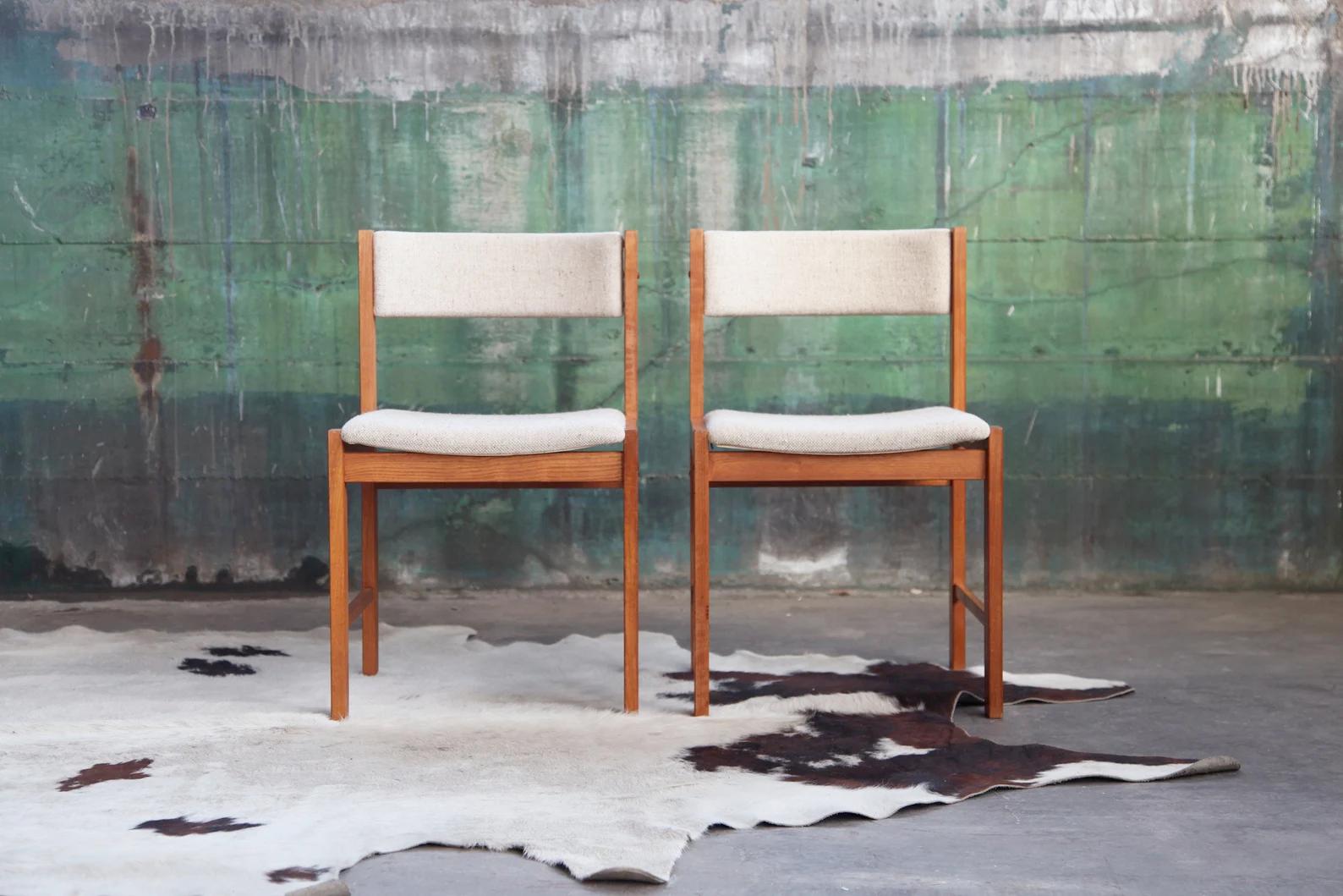 20th Century Classic Scandinavian Design Mid Century Danish Teak Chairs Wool Upholstery - Set For Sale