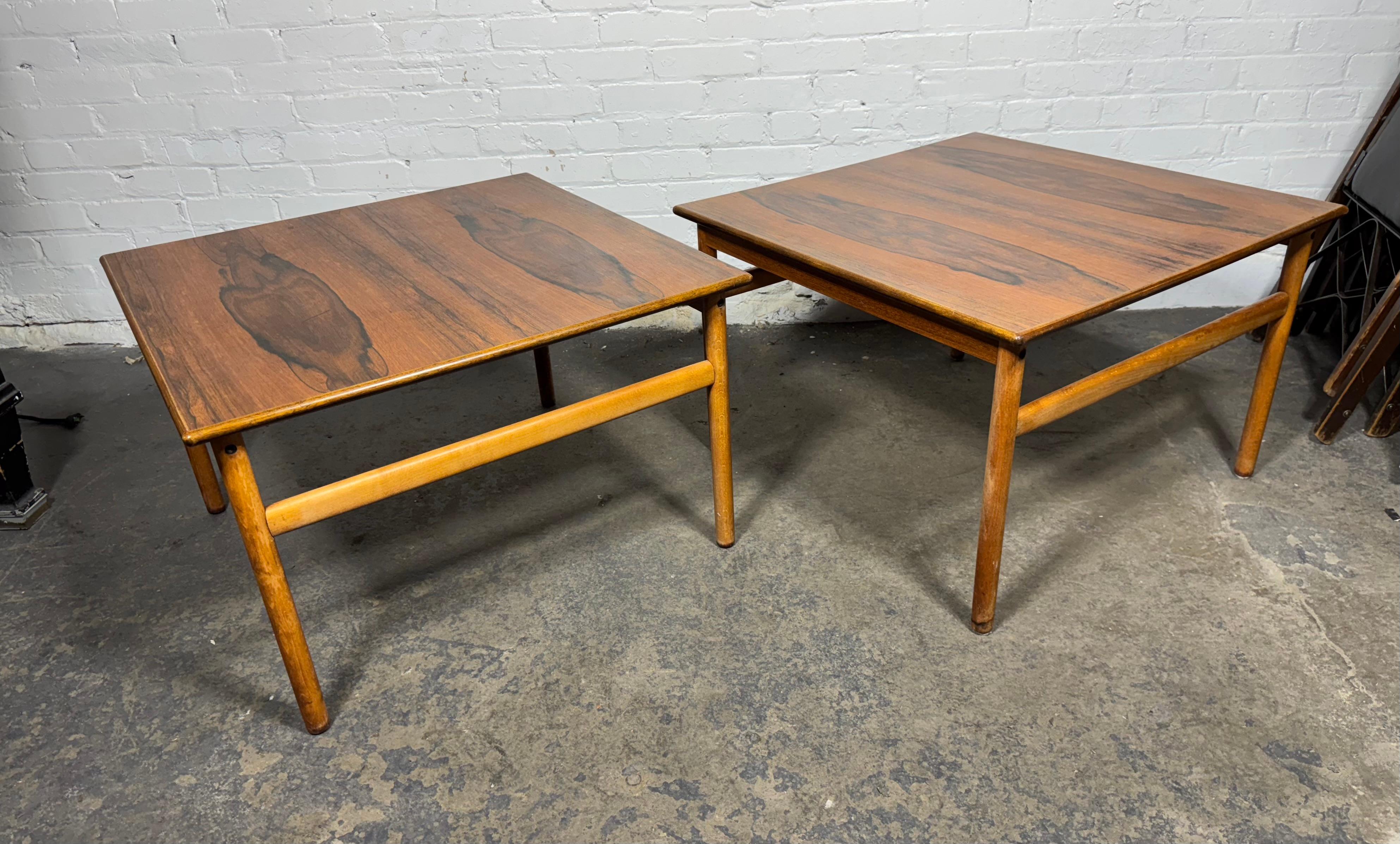 Scandinavian Modern Classic Scandinavian Design , Pair Rosewood & Teak Tables by Grete Jalk / For Sale