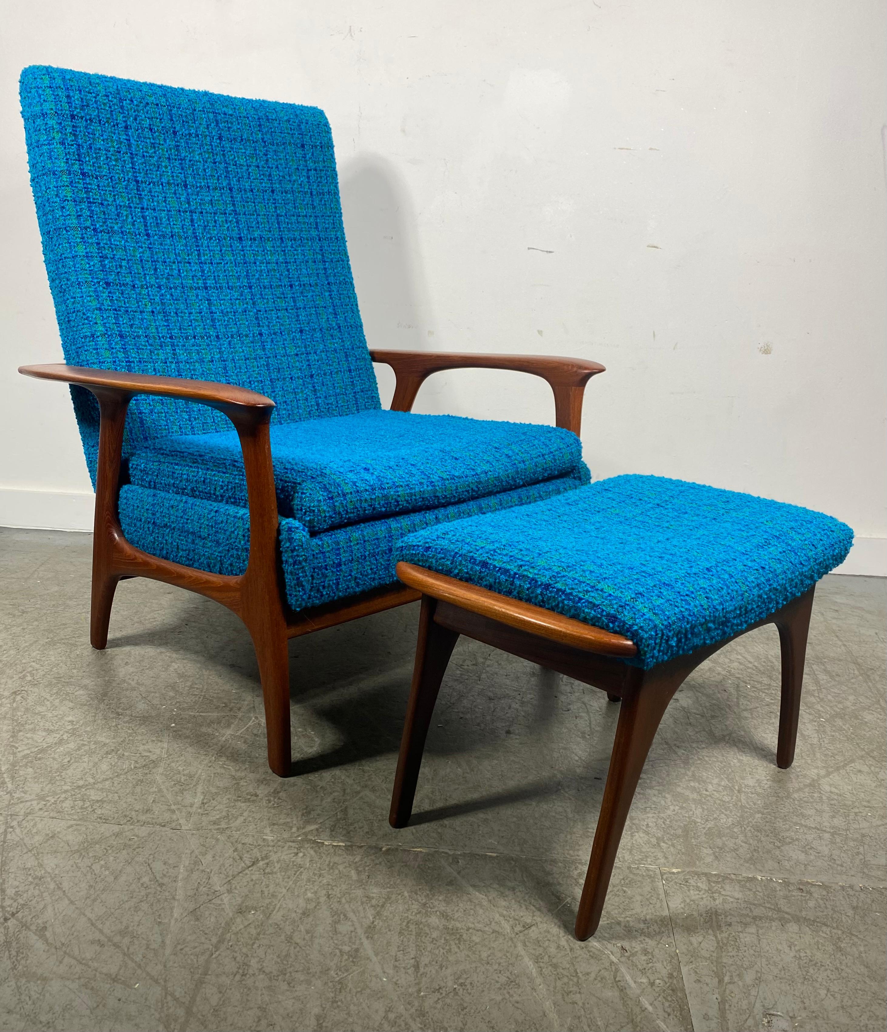 Classic Scandinavian Modern Teak Lounge Chair and Ottoman, after Hans Wegner 4