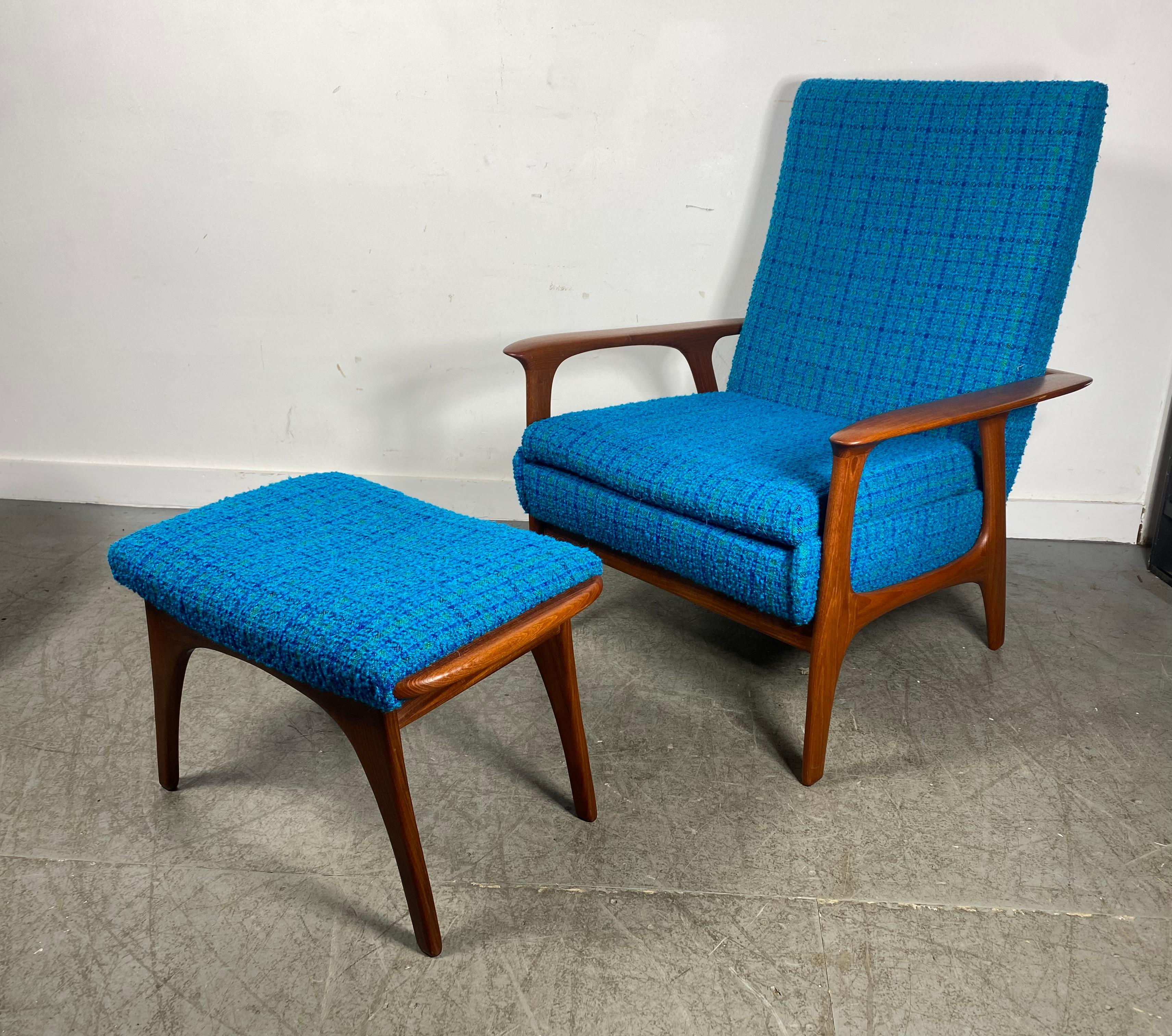 Classic Scandinavian Modern Teak Lounge Chair and Ottoman, after Hans Wegner 1