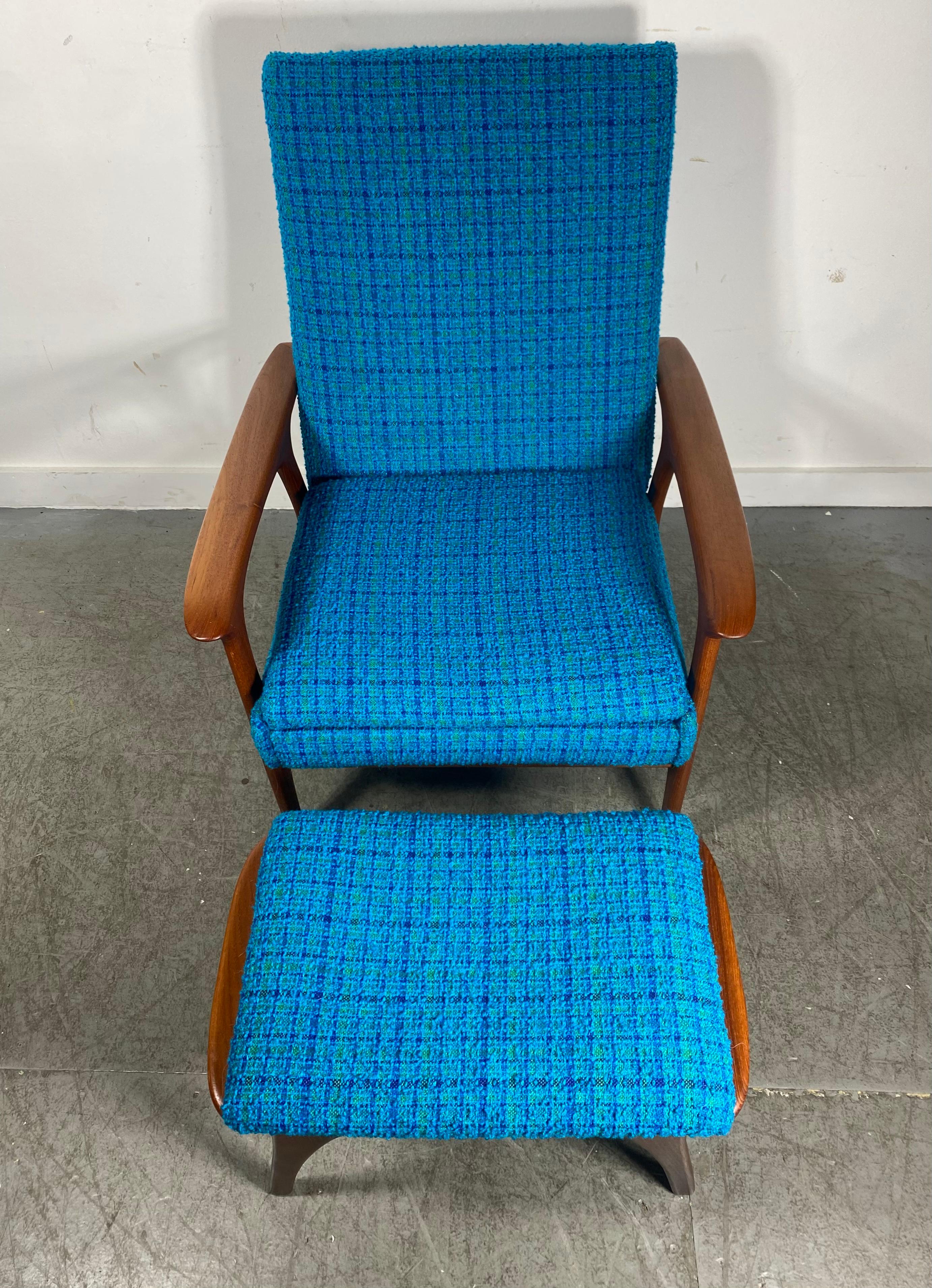 Classic Scandinavian Modern Teak Lounge Chair and Ottoman, after Hans Wegner 2