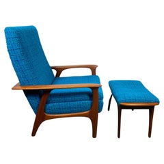 Classic Scandinavian Modern Teak Lounge Chair and Ottoman, after Hans Wegner