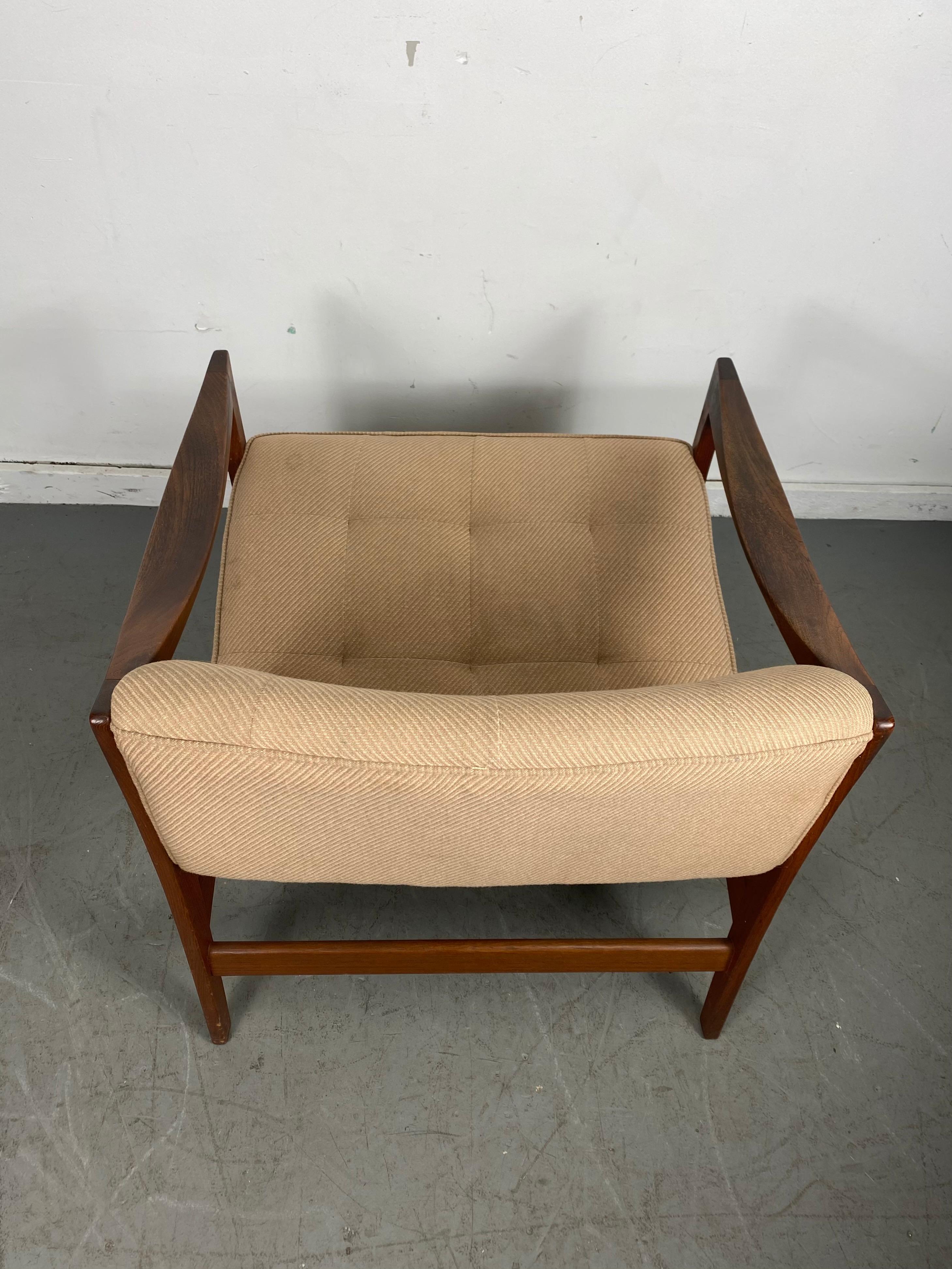Fabric Classic Scandinavian Modern Walnut Lounge Chair by Dux, Sweden For Sale