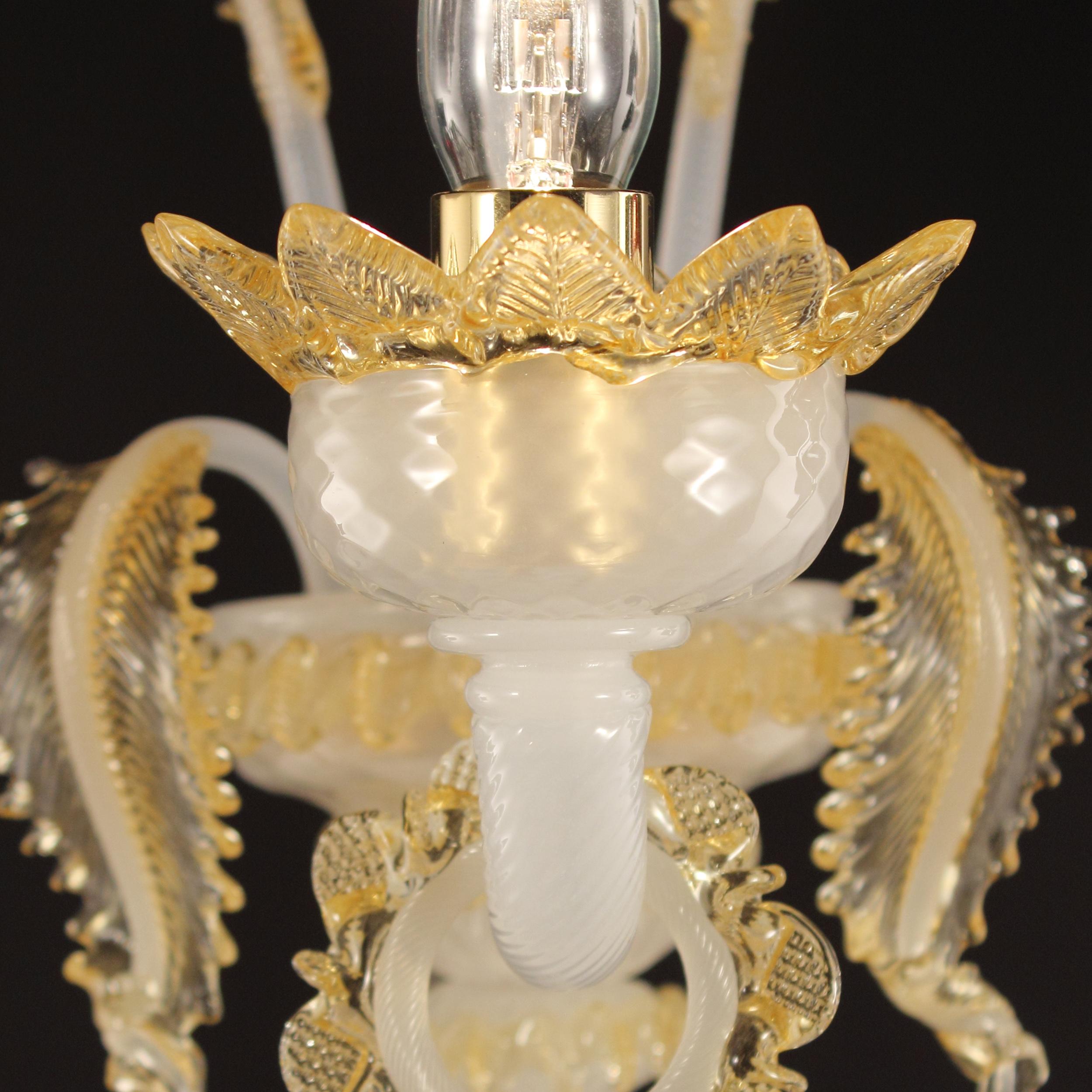Other Classic Sconce 1 Arm White Silk-Amber Murano Glass by Multiforme in Stock For Sale