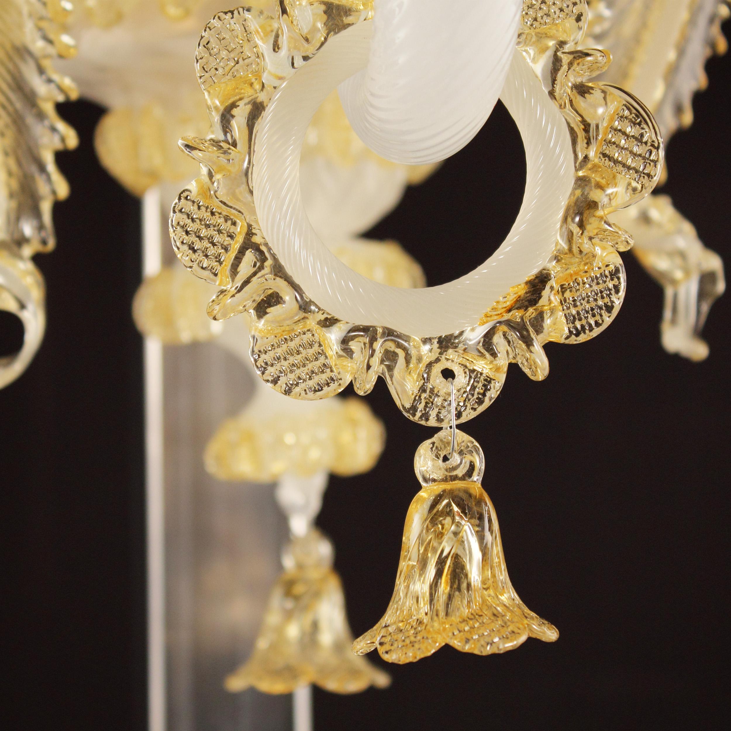 Classic Sconce 1 Arm White Silk-Amber Murano Glass by Multiforme in Stock In New Condition For Sale In Trebaseleghe, IT