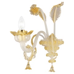Classic Sconce 1 Arm White Silk-Amber Murano Glass by Multiforme in Stock