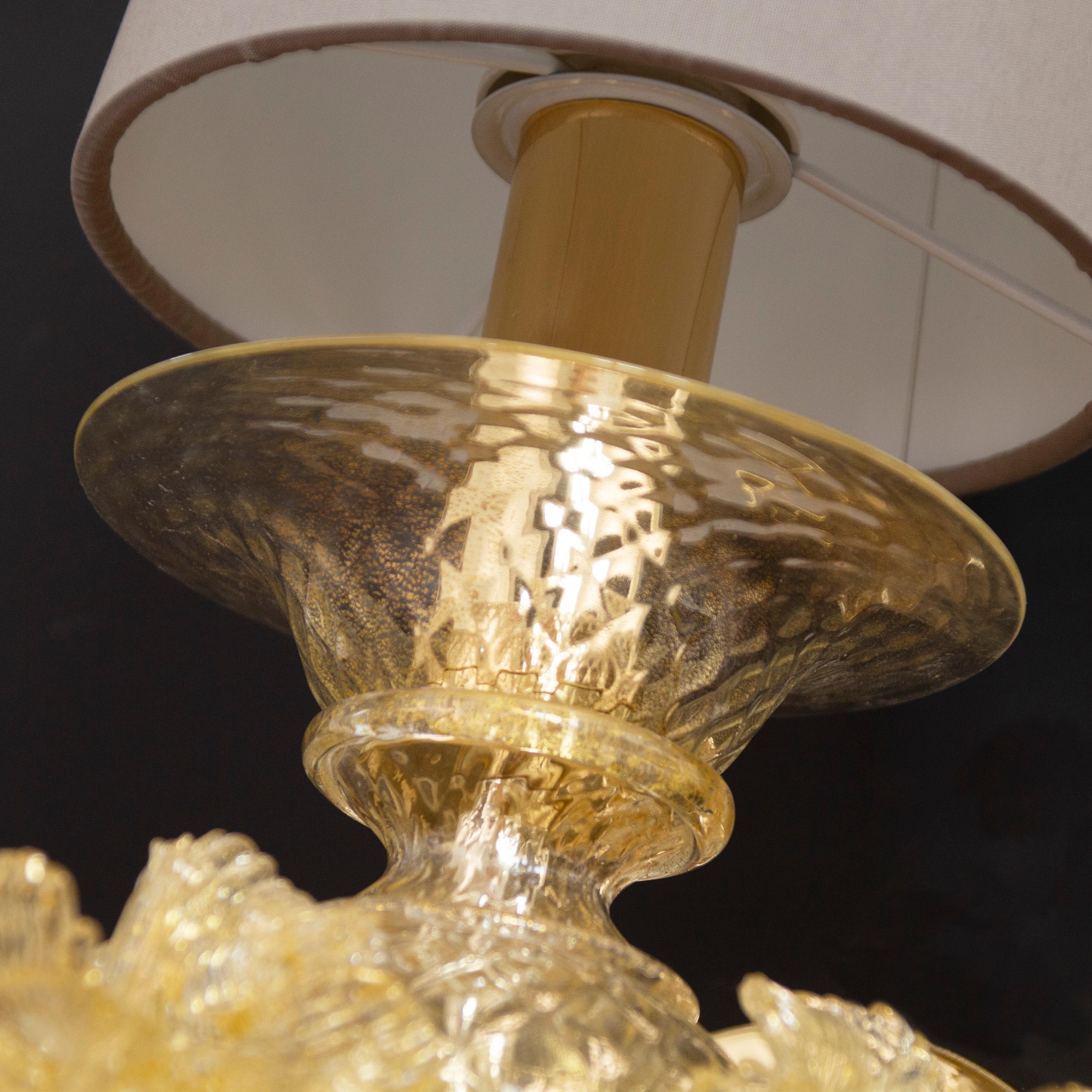 Vetro di Murano Set di 2 sculture classiche in vetro di Murano trasparente e dorato con fiori di Multiforme in vendita