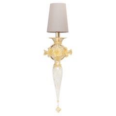 Classic Sconce 1 Light Clear and Gold Murano Glass with Flowers by Multiforme