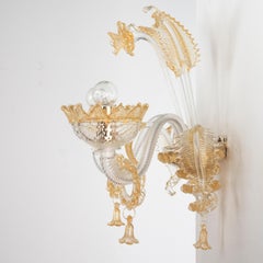 Classic Sconce 2 Arms Clear glass-amber details Murano Glass by Multiforme