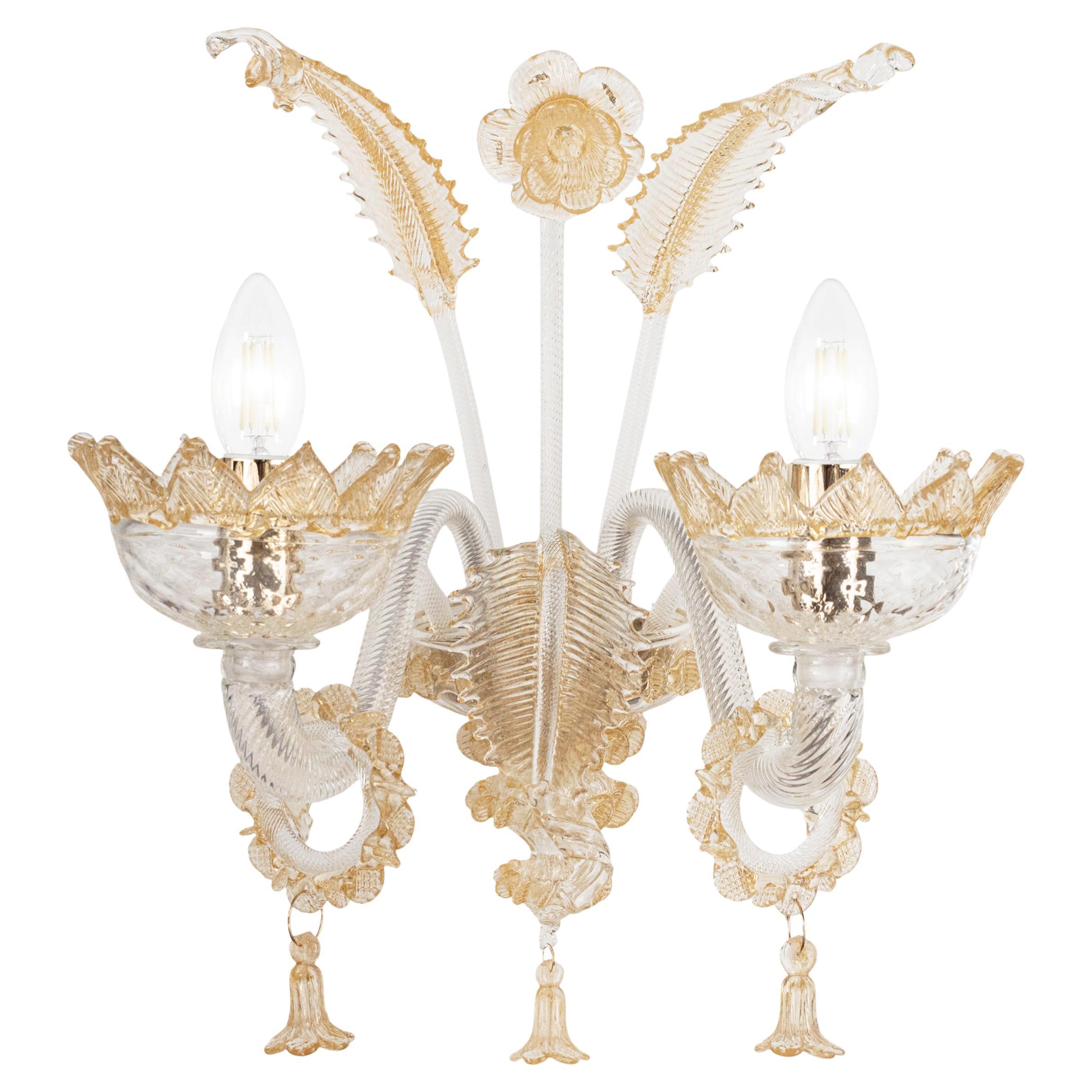 Classic Sconce 2 Arms Clear glass-amber details Murano Glass by Multiforme
