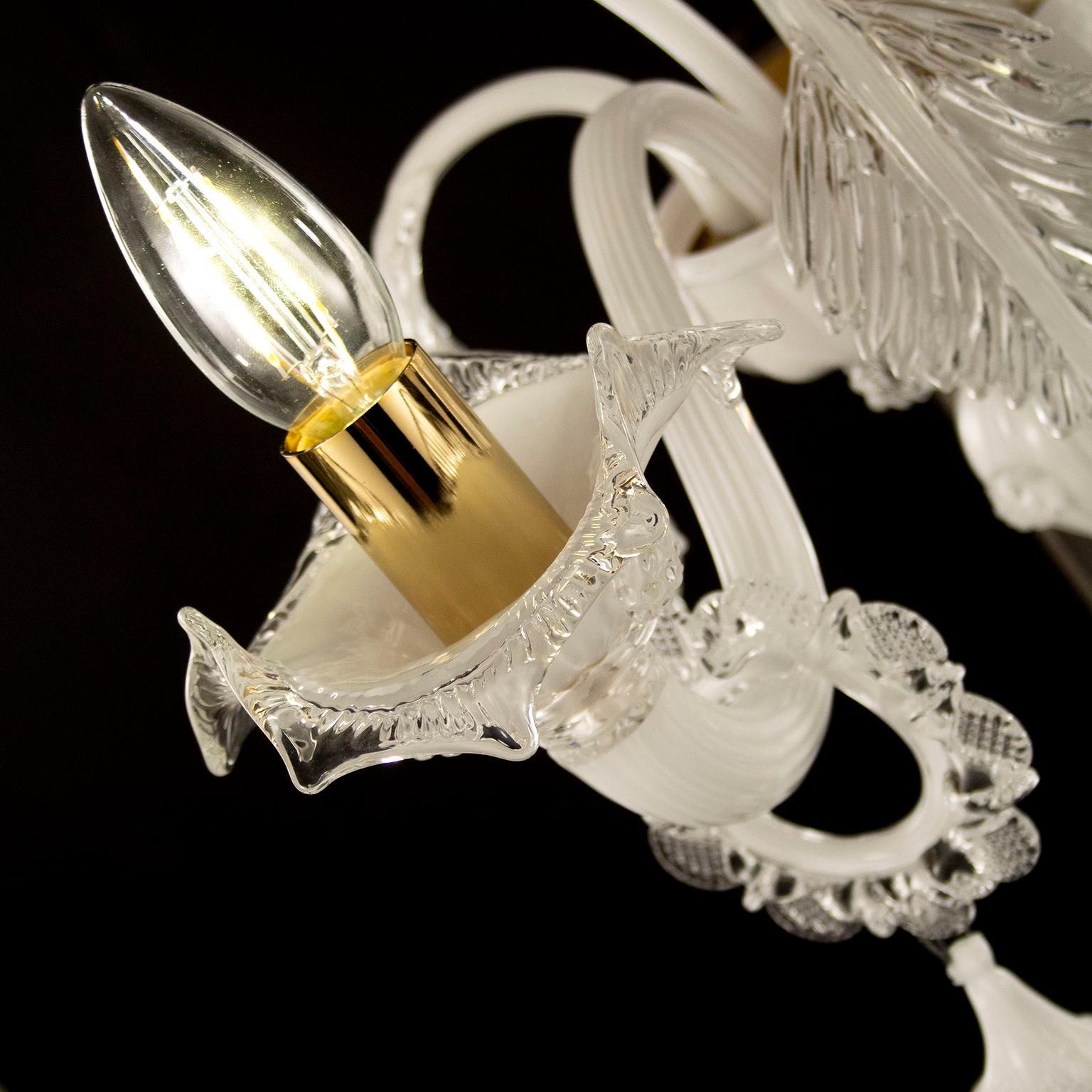 Classic Sconce 2 Arms White Encased Murano Glass Bovary by Multiforme In New Condition For Sale In Trebaseleghe, IT
