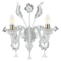 Classic Sconce 2 Arms White Encased Murano Glass Bovary by Multiforme