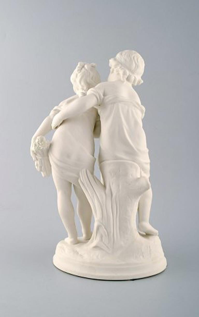 Art Nouveau Classic Sculpture in Biscuit on Base, Gustafsberg, Dated 1910, Siblings For Sale