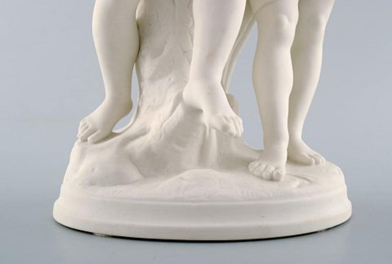 Early 20th Century Classic Sculpture in Biscuit on Base, Gustafsberg, Dated 1910, Siblings For Sale