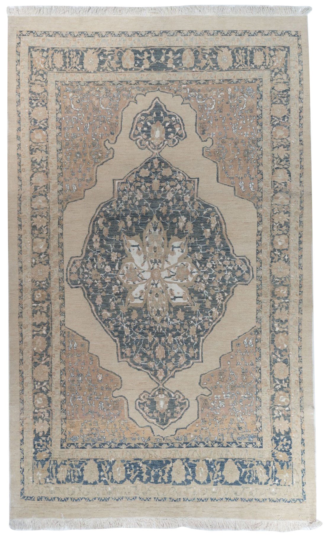 Classic Senneh Wool & Silk Area Rug, Turkish Design, 6' x 10'5" For Sale