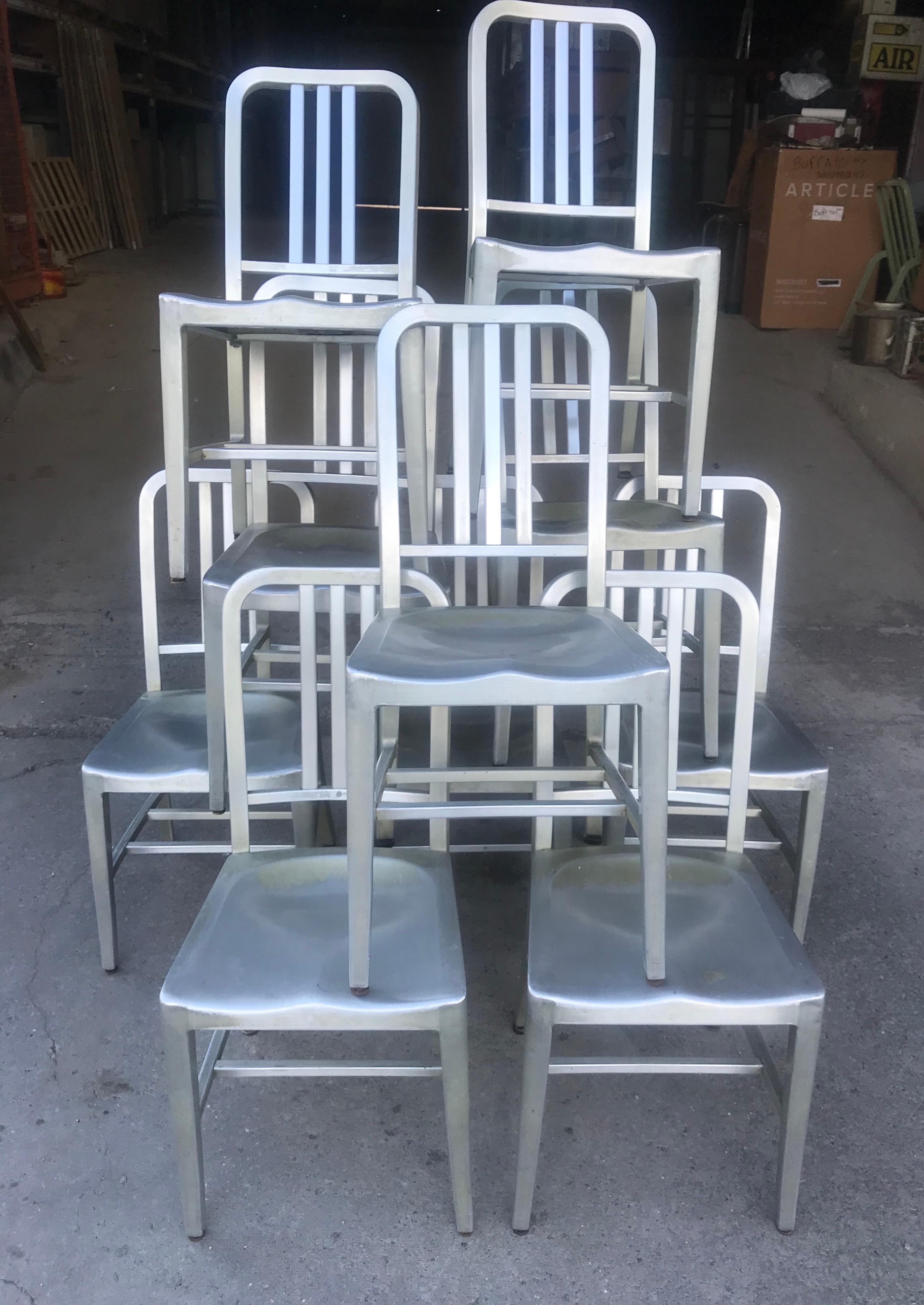 Mid-20th Century Classic set 10 Goodform All Aluminum Dining Chairs, /side chairs, 