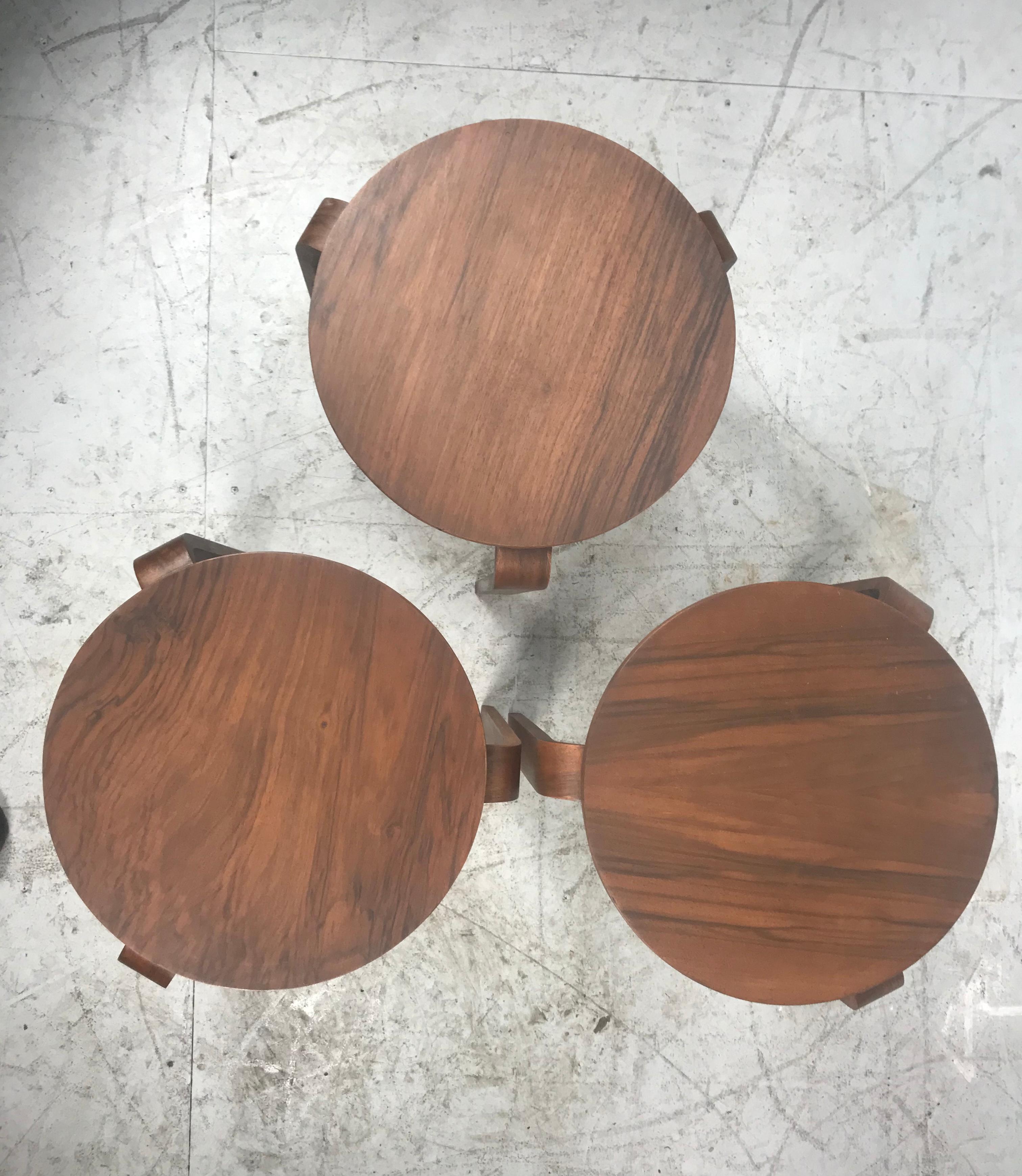 Classic Set of 3 Walnut Stacking Stools Manufactured by Thonet after Alvar Aalto 1