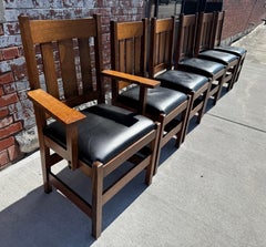 Classic Set 6 Arts & Crafts Chairs.. Oak & Leather by Sikes Chair Company
