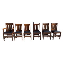 Classic Set 6 Arts & Crafts Chairs.. Oak & Leather by Sikes Chair Company