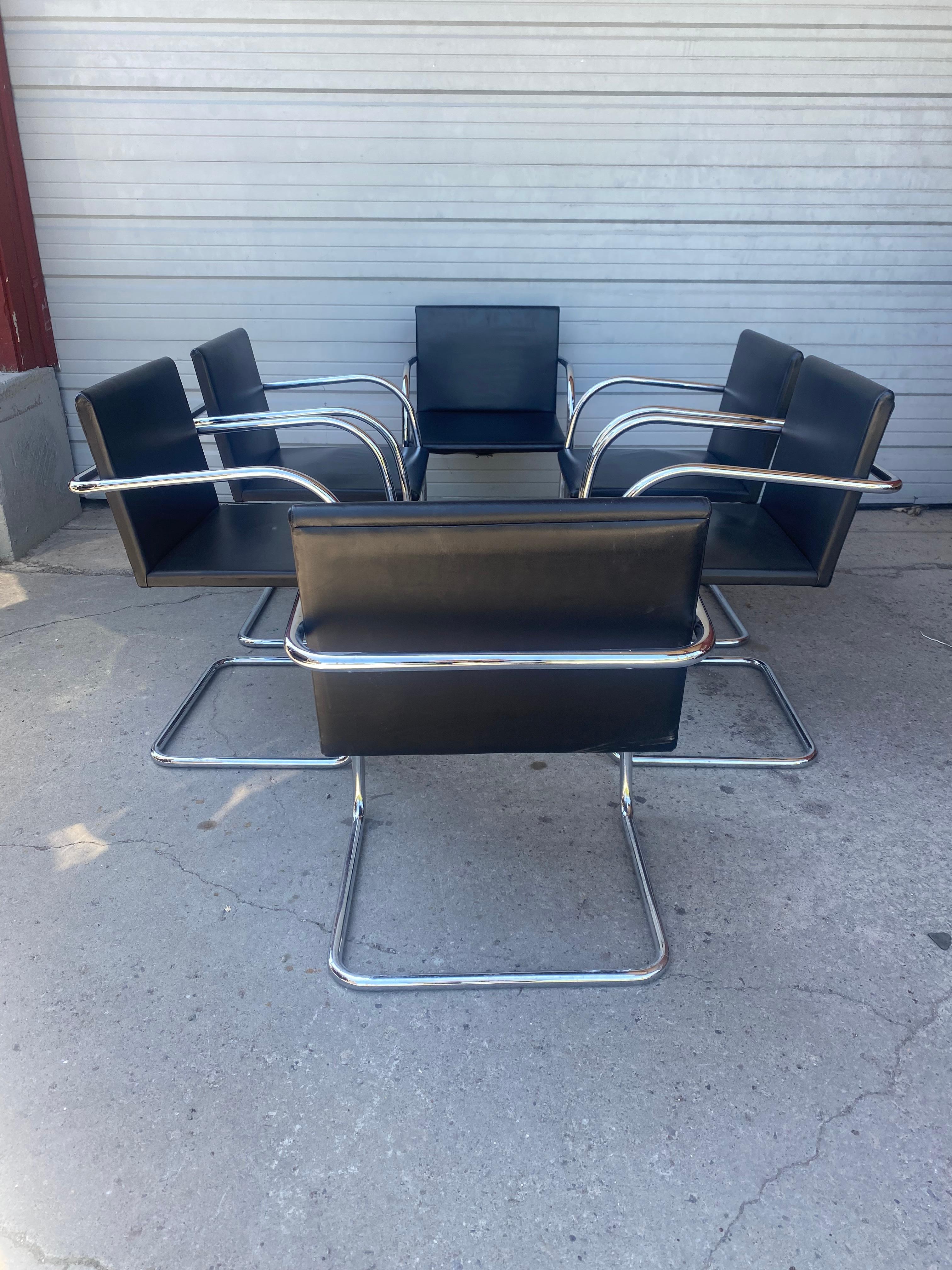 Classic set 6 Brno Chairs , , Black Leather & Chrome, , MADE BY kNOLL sTUDIO'S For Sale 2