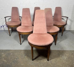 Classic set 6 sculptural walnut modernist dining chairs / Adrian Pearsall