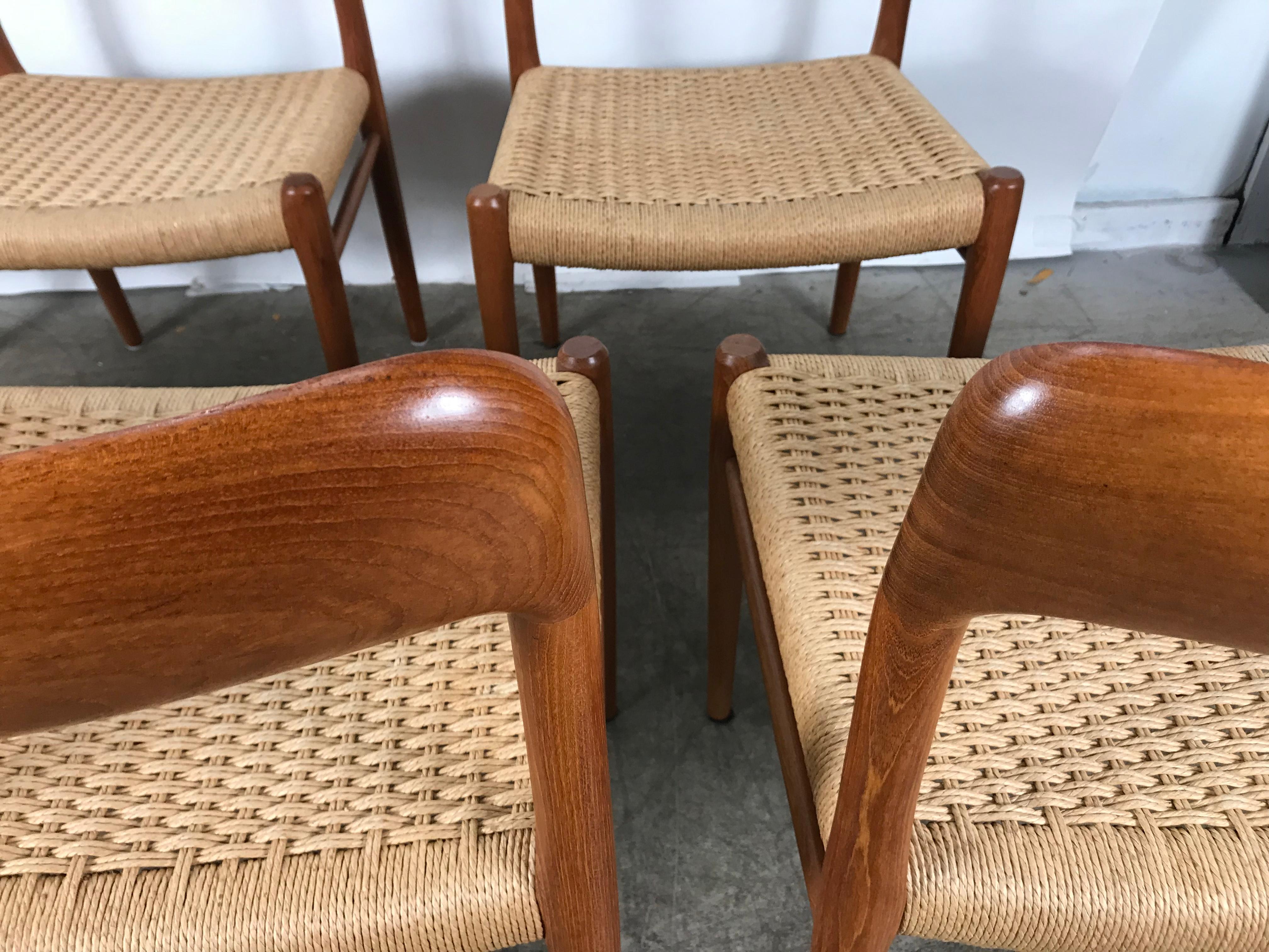 Classic Set 6 Teak and Cane Dining Chairs, Niels Moller Model 75, Denmark 2