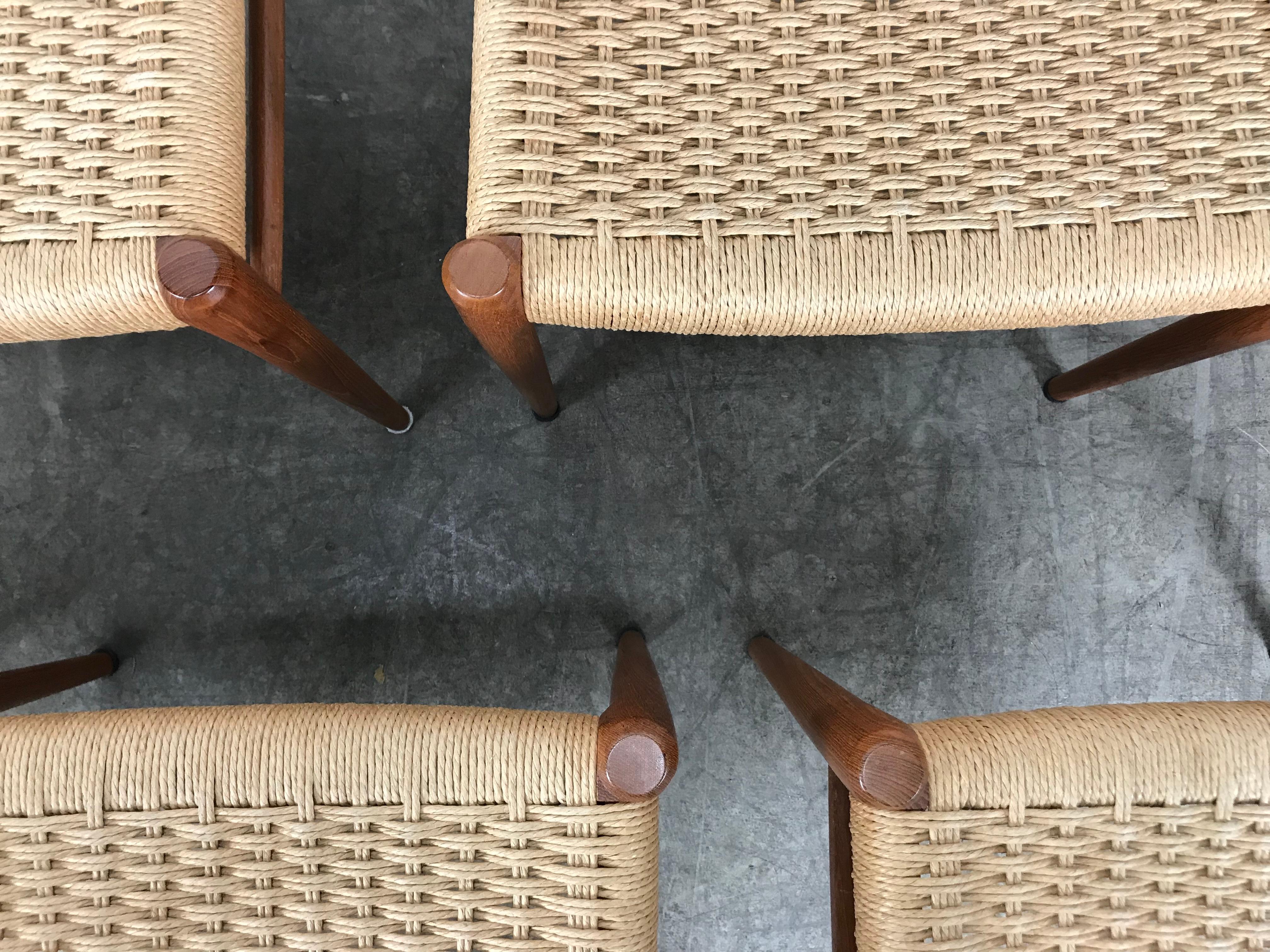 Classic Set 6 Teak and Cane Dining Chairs, Niels Moller Model 75, Denmark 3