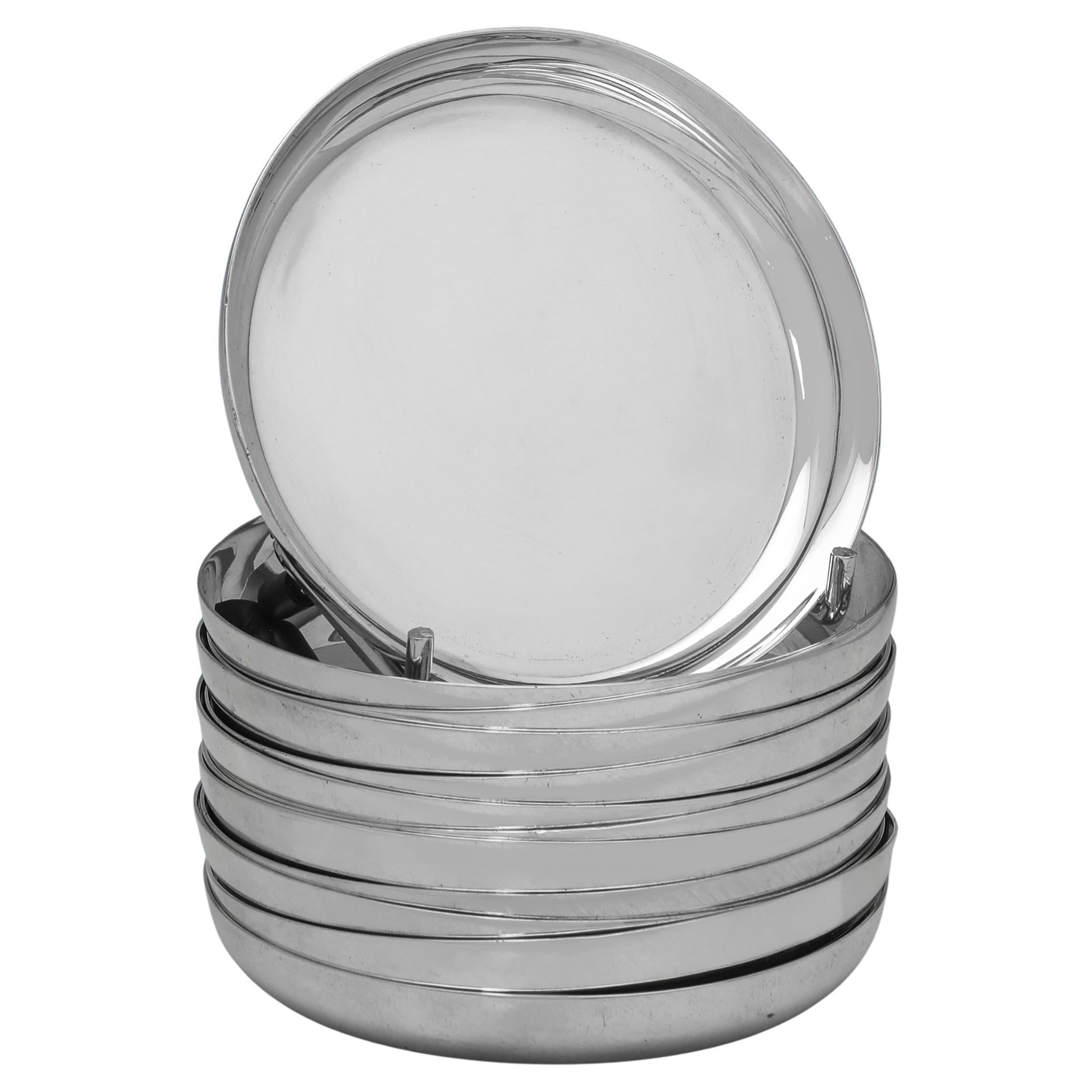 Classic Set of 12 Sterling Silver Coasters by Carrington 
Co., 1937